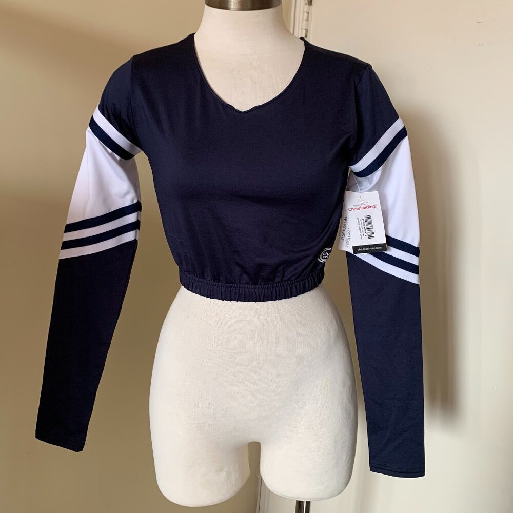 CHASSE PERFORMANCE Cheerleader Top NAVY BLUE WHITE ADULT XS TOP  NWT